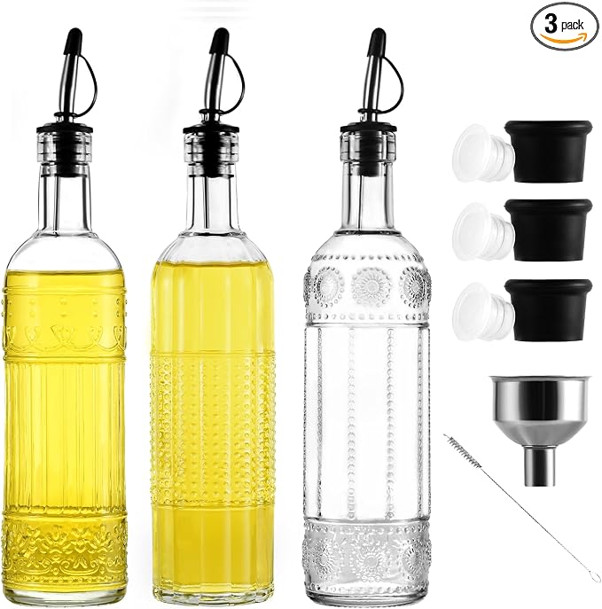 3-Pack Glass Oil Dispensers 500ML/17OZ, Oil and Vinegar Bottles Set by Unknown