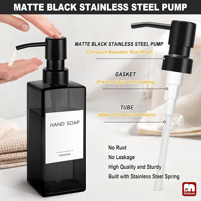 GMISUN Black Glass Soap Dispenser, Hand Soap Dispenser - Image 3