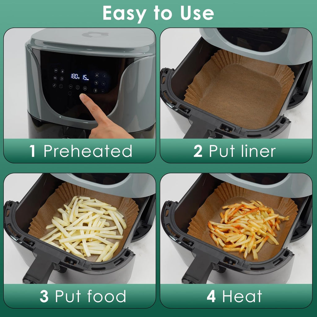 Vailnd Air Fryer Liners Disposable, 150 Pcs 8" Unbleached Parchment Paper Sheets Square, Heavy-duty Baking Paper Liner for Air Fryers Cooking Oven Steamer, Non-Stick, Grease-Resistant
