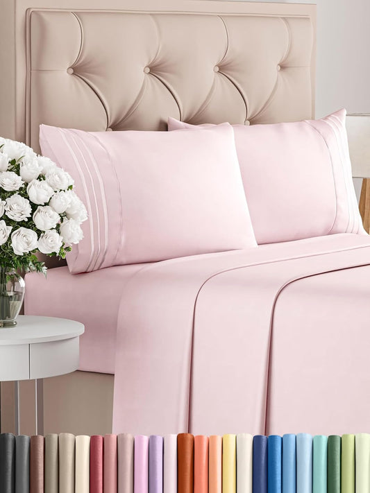 Queen Size 4 Piece Sheet Set - Comfy Breathable & Cooling Bed Sheets Set - Hotel Luxury Bedding for Women, Men, Kids, Teens, Boys & Girls - Deep Pockets, Soft, Wrinkle Free - Oeko-Tex - Lavender Pink