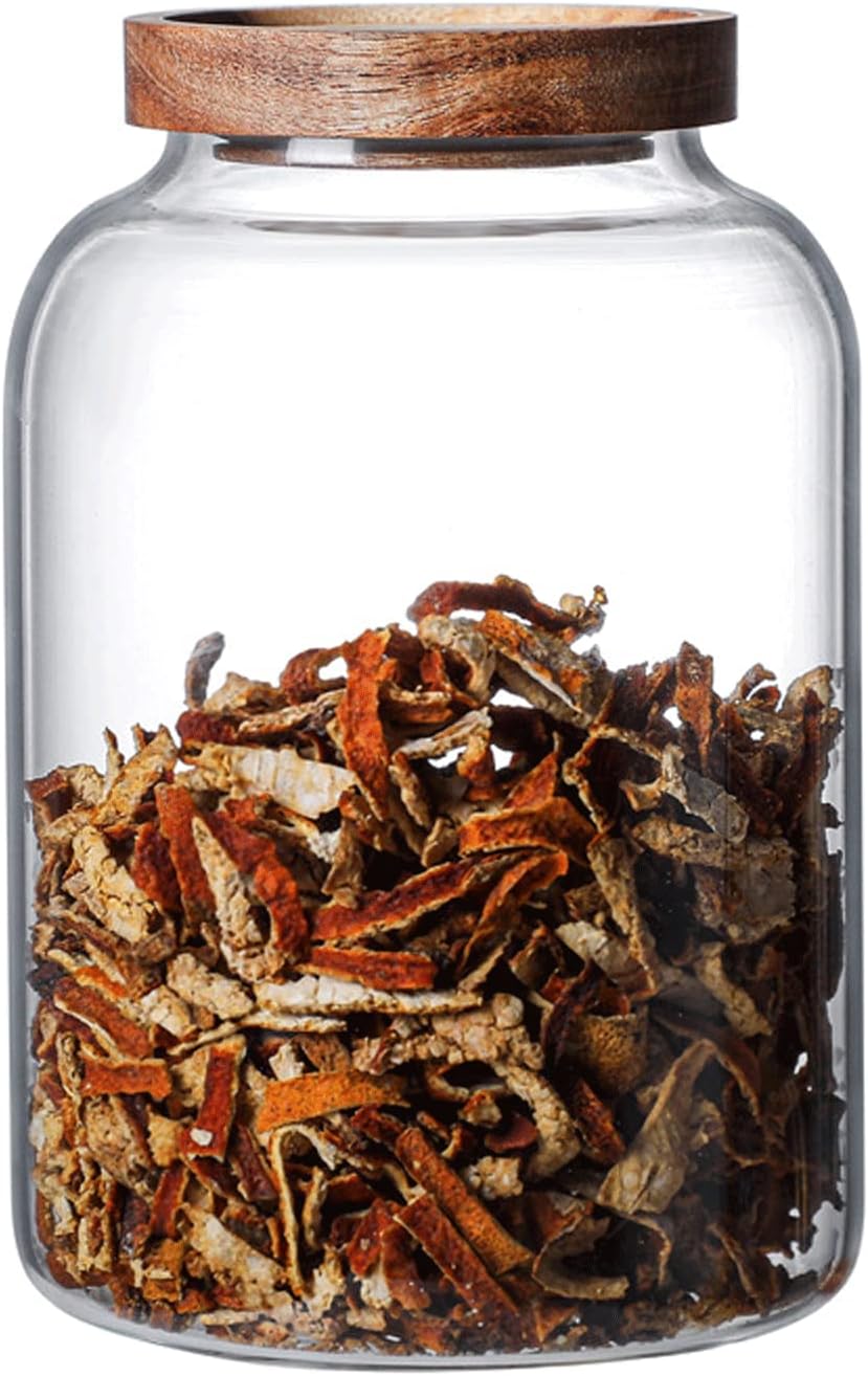 Large Glass Jars with Airtight Wooden Lid, Food Storage Glass Canister, Clear Cereal Storage Container for Flour, Sugar, Coffee Beans, Snack (1 Gallon (4000ml))