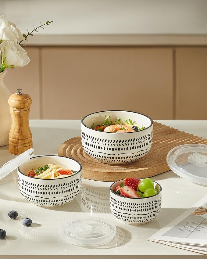 Metahom Ceramic Bowls with Lids Set of 3, Nesting Bowls - Image 3