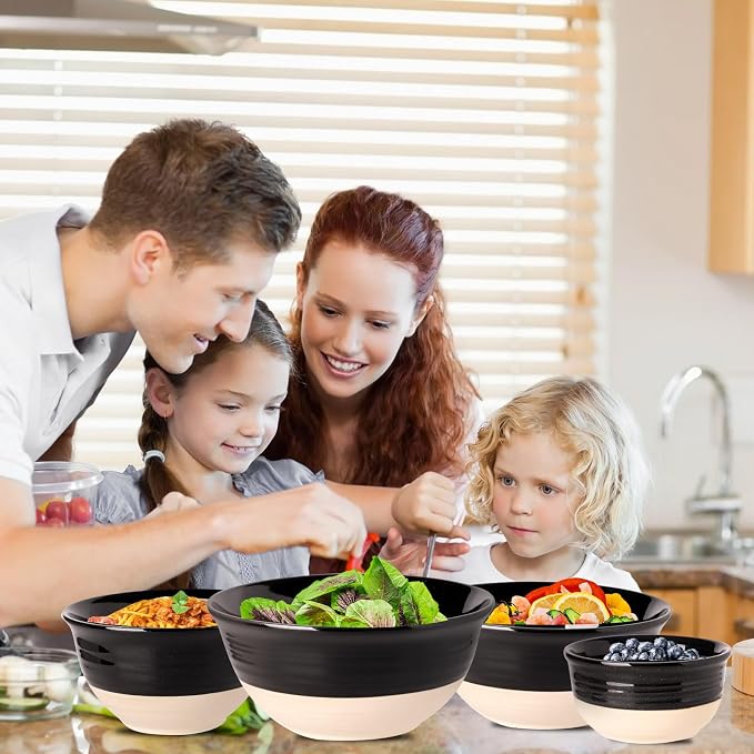 HASENSE Nesting Ceramic Mixing Bowls Set of 4, 2.5/1.5/1.0/0.5 Qt Black & Beige - Image 3