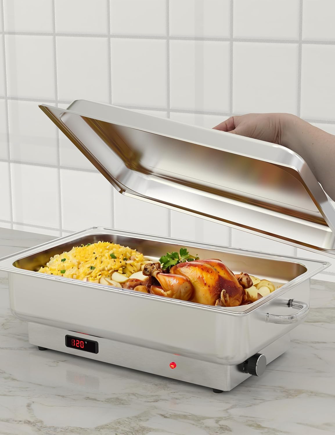 Electric Chafing Dish, 9QT Rectangular Full-Size Buffet Stainless Steel Chafing Dish Set, Commercial Food Warmer with Temperature Control Display for Parties, Catering, Festivals