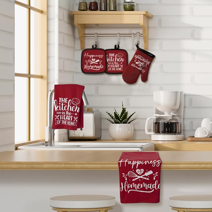 Sratte 6 Pcs Kitchen Decor Accessories Set Farmhouse Towels Pot Holders Oven - Image 3