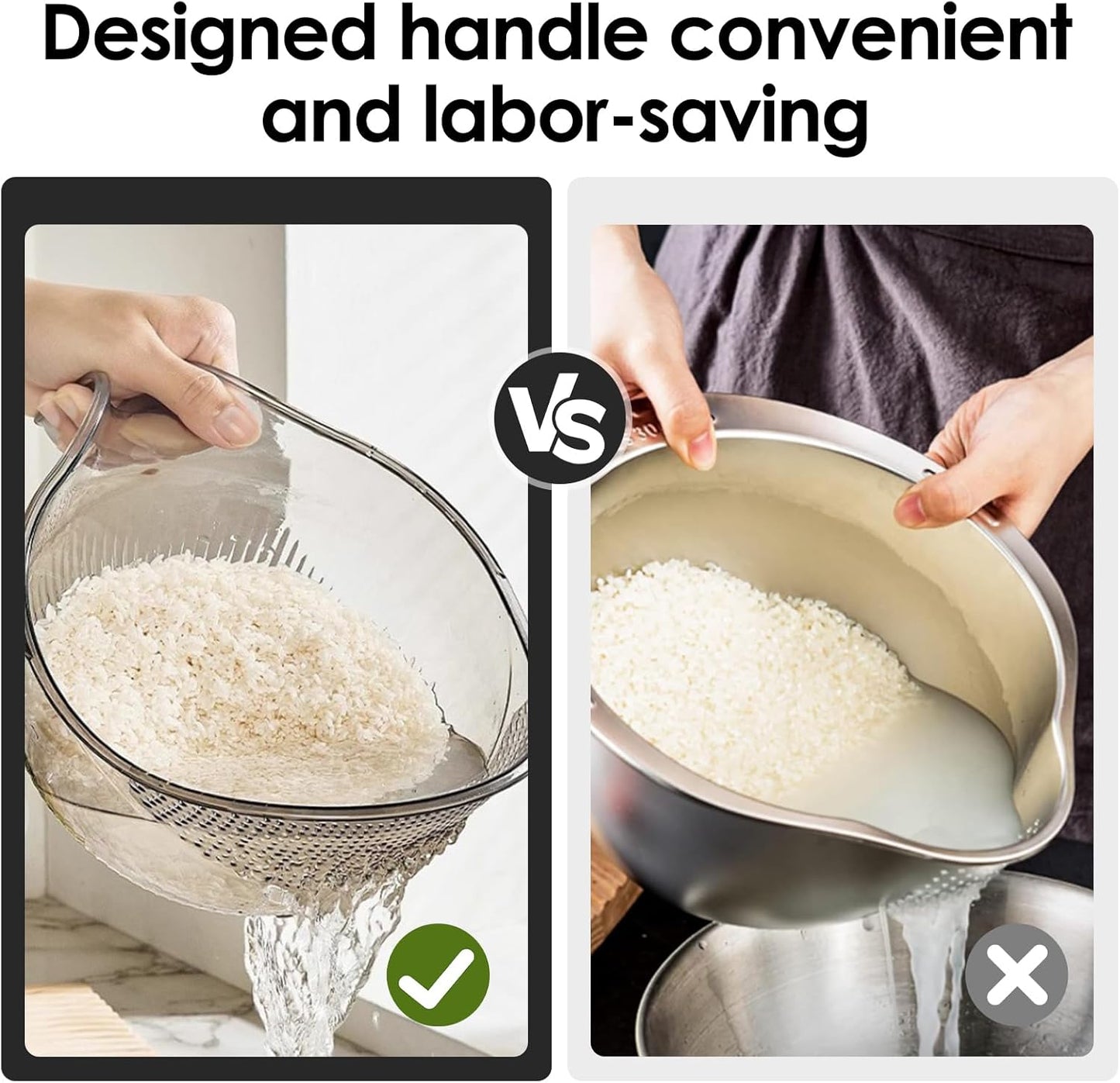 2-In-1 Rice Strainer,Large Rice Washer Beans Washer Strainers And Colanders - Washing Bowl for Fruit Washing Bowl With Strainer,Rice Washing Bowl Multifunctional Drain Basket (Gray)