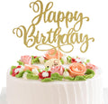 Happy Birthday Cake Toppers 9 Inch Glitter Happy Birthday Cake Pick for Birthday Anniversary Theme Party Cake Decorations Supplies - Champagne Gold