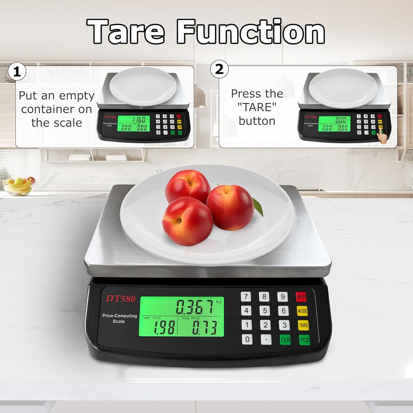 Large Digital Kitchen Scale 40kg/88lb Stainless Steel Price Computing Scale Counting Scale Deli Scale with LCD Display for Baking Bread Cooking Meat Prep Parts and Coins Adapter Included (Black)