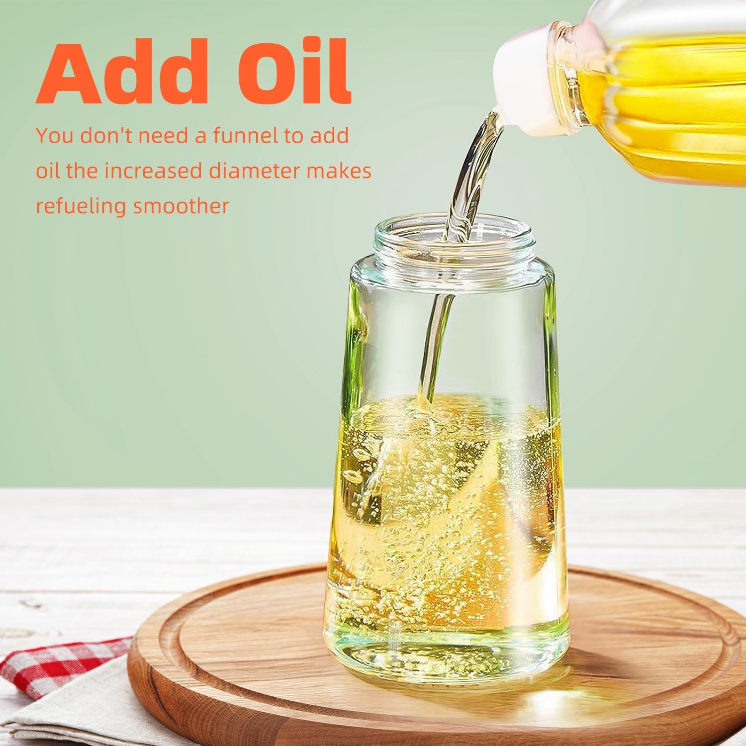 TrendPlain 16oz/470ml Glass Olive Oil Sprayer for Cooking - 2 in 1 Olive Oil Dispenser for Kitchen Gadgets, Air Fryer, Salad, and BBQ - Peach