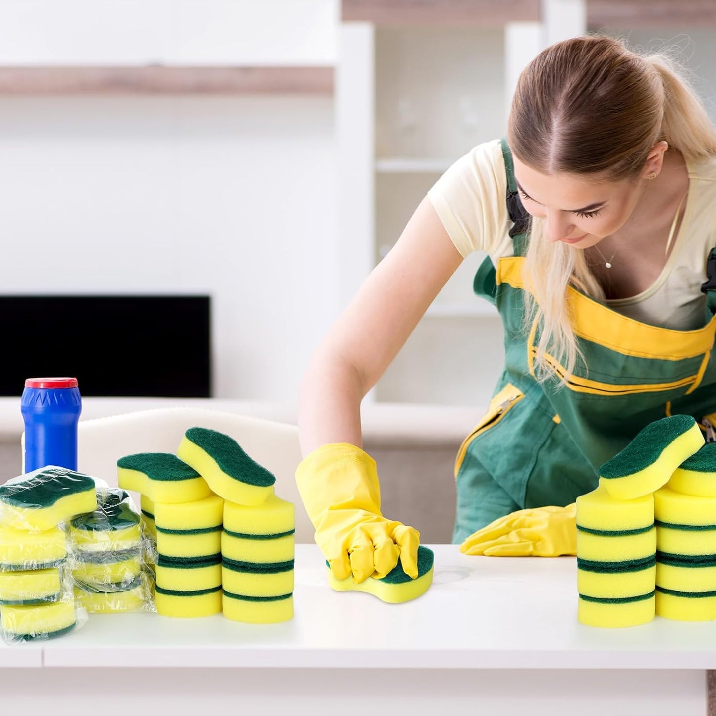 Tanlade 120 Pcs Individually Wrapped Sponges Kitchen Bulk Non Scratch Scouring Sponges for Dishes Household Cleaning Travel Apartments Hotel Car