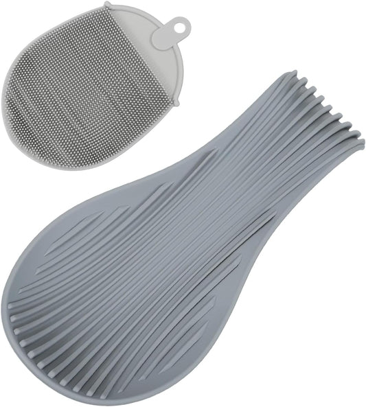 uxcell 1 Set Silicone Spoon Rest for Stove Top, Silicone Spoon Holder for Cooking Spatula, Ladle, Brush Grey/Grey