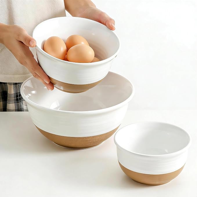HASENSE Ceramic Mixing Bowls, Large Serving Salad Pasta Bowls Set, 2.1/1.0/0.5 by Hasense
