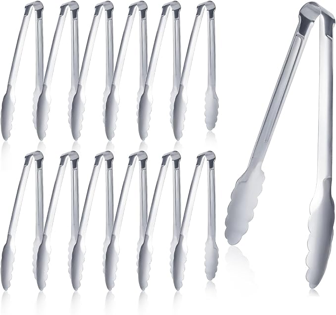 12 pieces Buffet Tongs 9'' Inches Serving Tongs Heavy Duty Stainless steel by XEVOM