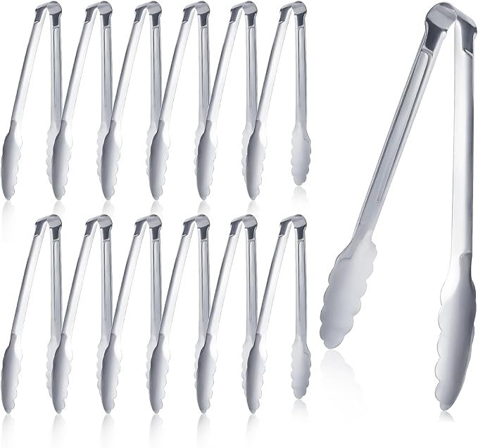 12 Pieces Buffet Tongs 7'' Serving Tongs Heavy Duty Stainless steel Kitchen and by XEVOM