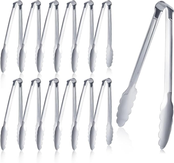 12 Pieces Buffet Tongs 7'' Serving Tongs Heavy Duty Stainless steel Kitchen and by XEVOM