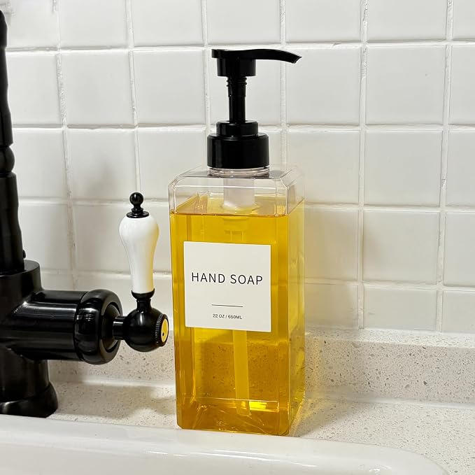 Clear Soap Dispenser with Waterproof Labels, Thickened Plastic Hand Soap - Image 5