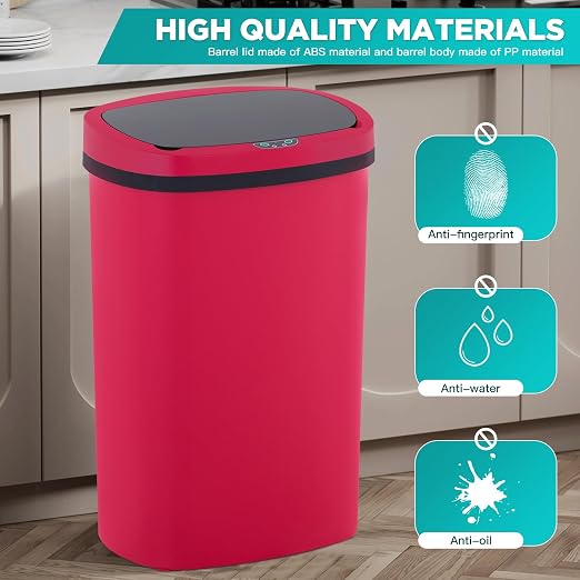 PayLessHere | 13 Gallon Plastic Trash Can | Red | Automatic Touchless Lid - Image 3