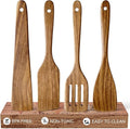 4 Pcs Acacia Wooden Spatula Set Non Toxic Kitchen Utensil Set Slotted Turner by Ayiaren