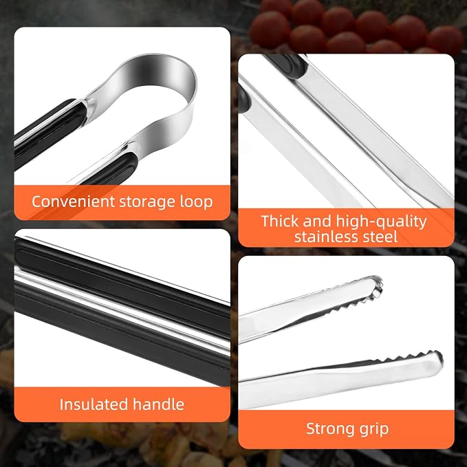 4 Pack Premium Stainless Steel Kitchen Tongs, Serving Tongs - Image 3