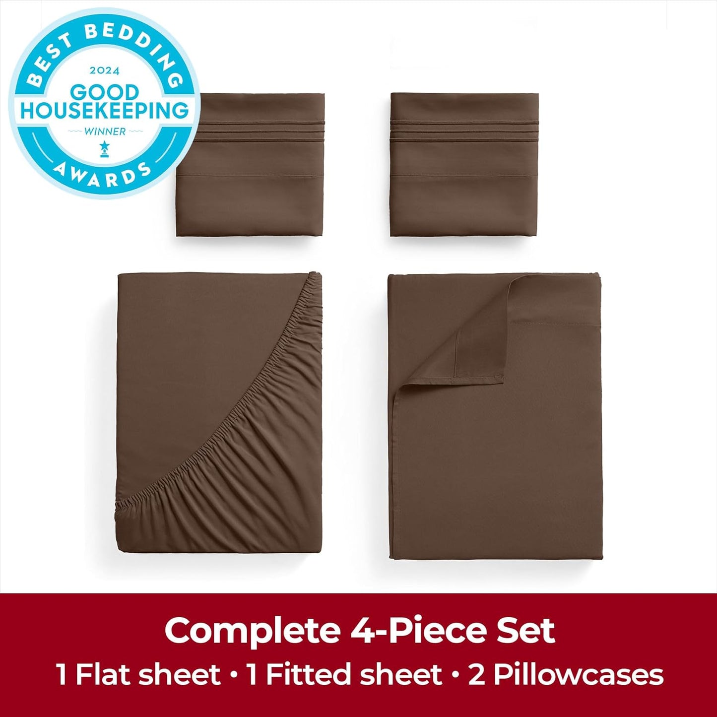 Mellanni Extra Deep California King Sheets - 4 PC Iconic Collection Bedding - Hotel Luxury, Ultra Soft, Cooling Bed Sheets - Wrinkle, Fade, Stain Resistant (Cal King, Brown)
