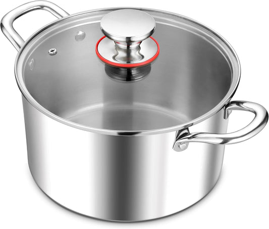 E-far 5 Quart Stock Pot with Lid, 18/10 Tri-ply Stainless Steel Stockpot for Induction Ceramic Gas Stoves, Heavy Duty Cooking Pot for Pasta Soup Stewing Simmering, Oven and Dishwasher Safe