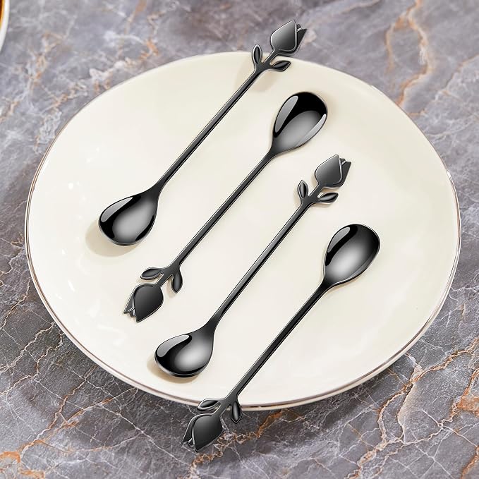 Black Tulip/Rose Handle 12-Pcs Mini Coffee Spoons Set - Image 8