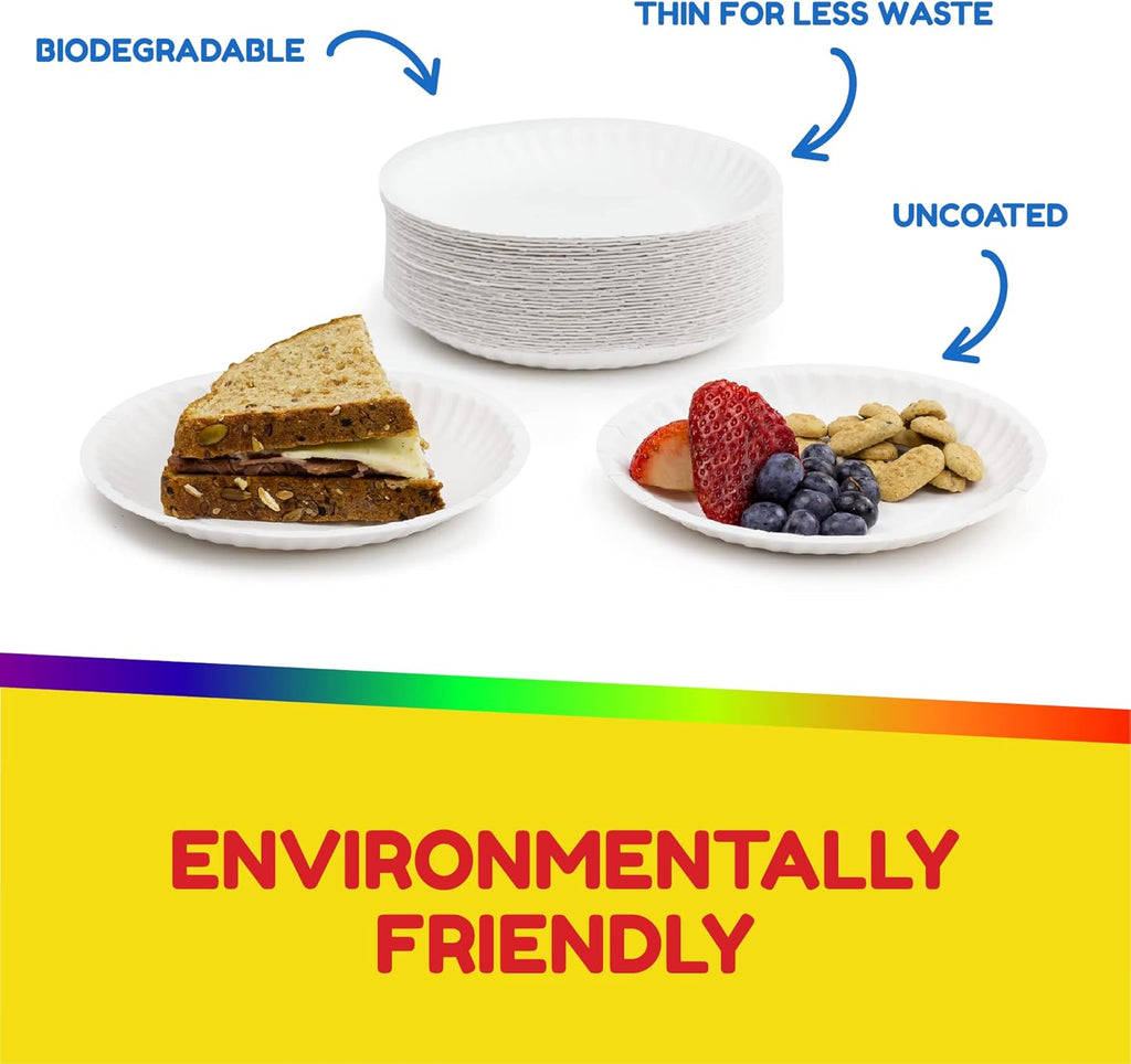 Hygloss Paper Plates - Uncoated White Plate - Use for Foodware, Events, Activities, Crafts Projects and More - Environmentally Friendly - Recyclable and Disposable - 9-Inches - 100 Pack