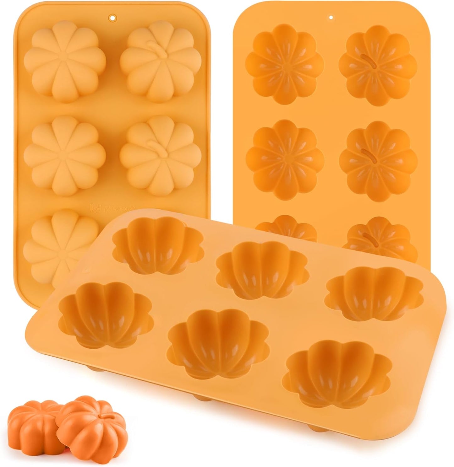 3-Pack 6-Cup Silicone Muffin Pans, Nonstick Cupcake Baking Molds, BPA/PFA-Free, Dishwasher & Oven Safe Pumpkin