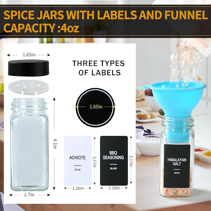 48 Glass Spice Jars with Labels, Spice Jar Set, 4oz Spice Containers, Seasoning - Image 3