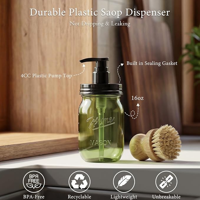 Amolliar Plastic Mason Jar Soap Dispenser - Image 7