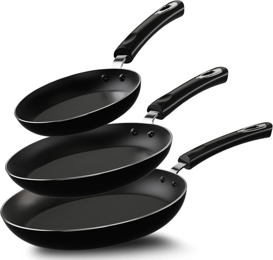 Utopia Kitchen Nonstick Cookware 3 Piece Set, Nonstick Frying Pans with Induction Bottom, 8, 9.5 & 11 Inches Frying Pans with Bakelite Handles, PFOA Free, Black