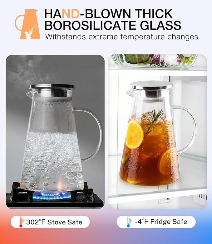 LUNA&MANTHA Glass Pitcher, 2 Liter 68oz Water Pitcher - Image 3