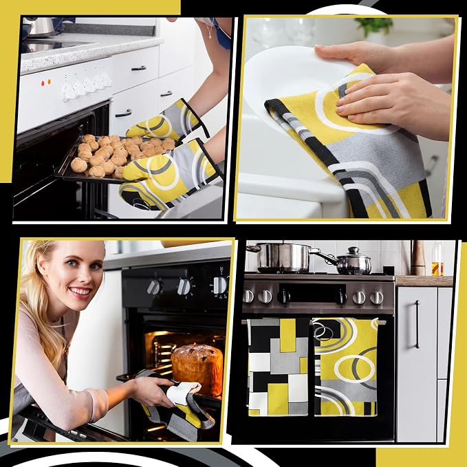 Jingmore 6 Pcs Kitchen Decor Set Accessory Farmhouse Kitchen Towels Pot Holders - Image 5