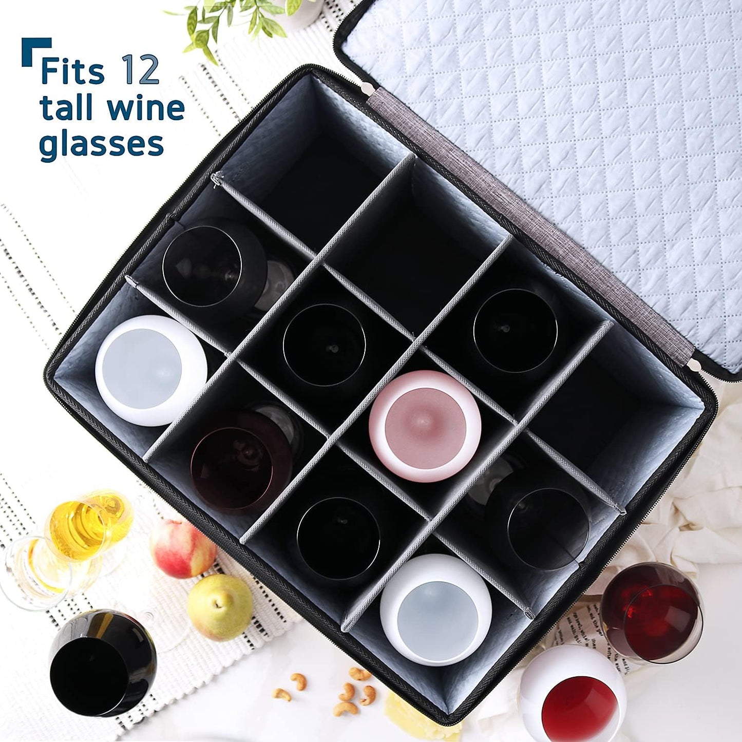 STORAGEBUD China Storage Containers Hard Shell, 8 Piece Flatware & Utensil with Mug Storage, Wine Glass 4 Dish Platter Case, Padded Dinnerware Containers, (sb-hds-09)
