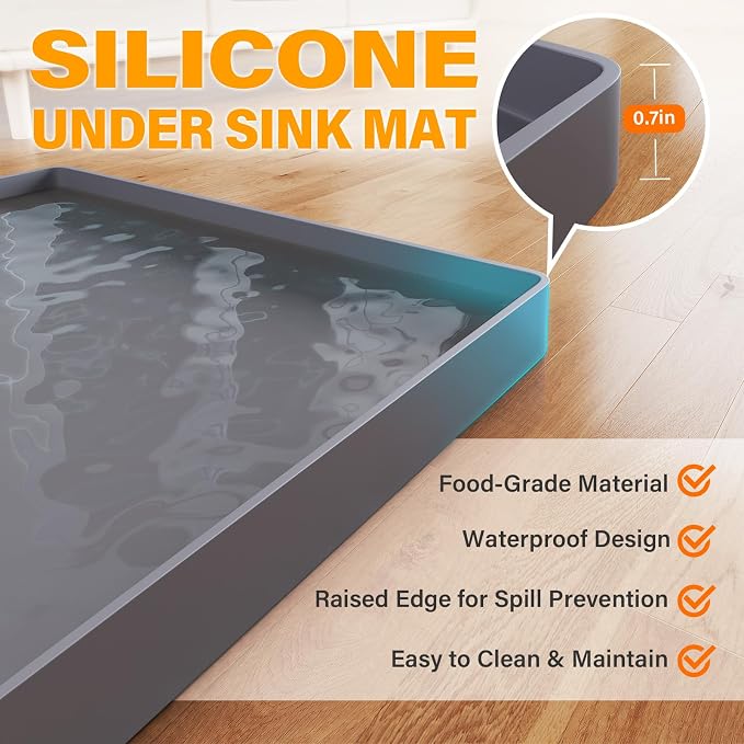 FLATO Waterproof Under Sink Mat 22" x 19" Shelf Liner - Image 2