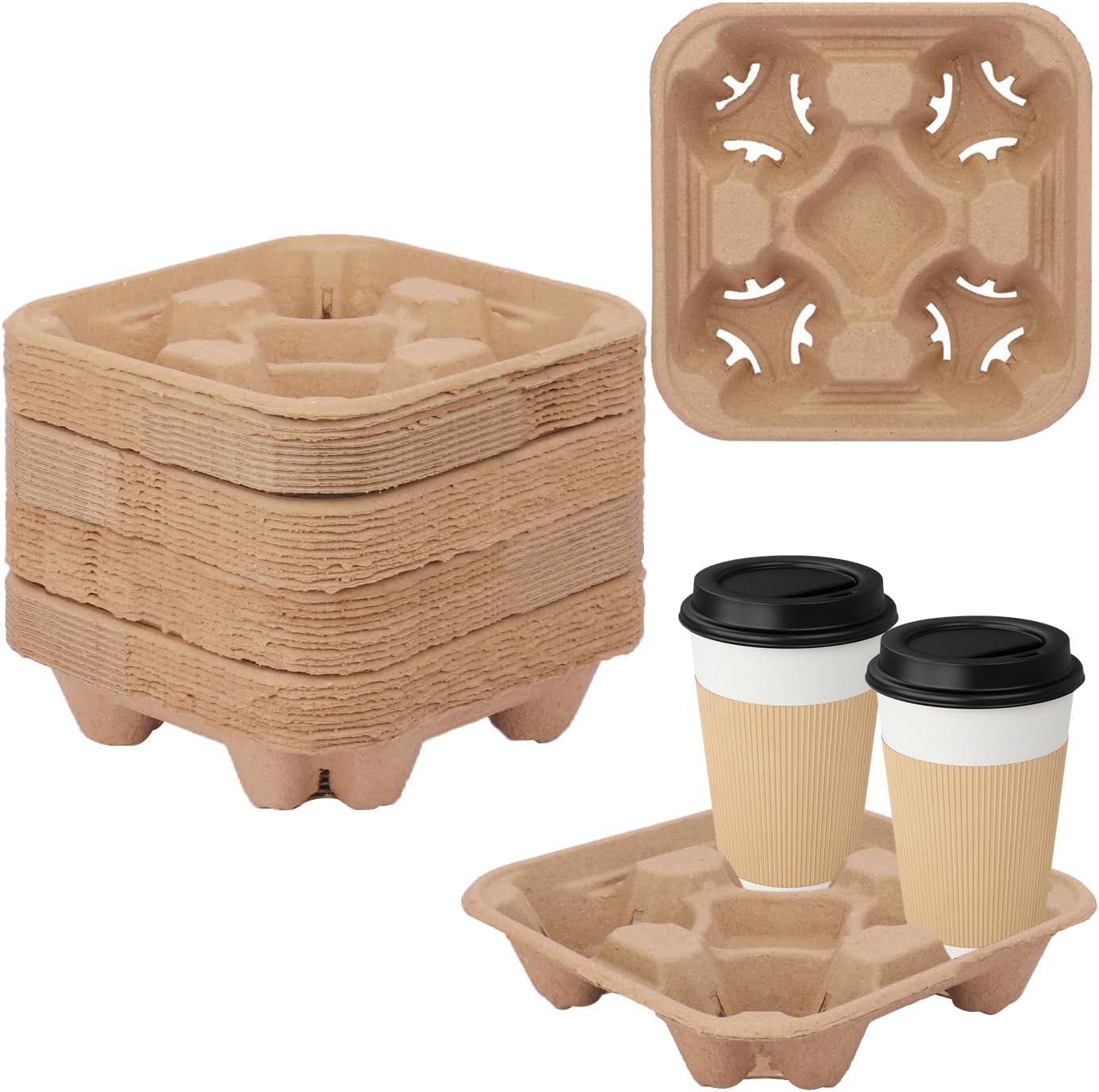 40 Pack Eco-Friendly 4 Cup Drink Carrier, Disposable Coffee Carrier, Cardboard Cup Holder, to Go Coffee Cup Holder for Hot and Cold Drinks by IHDYPPEW
