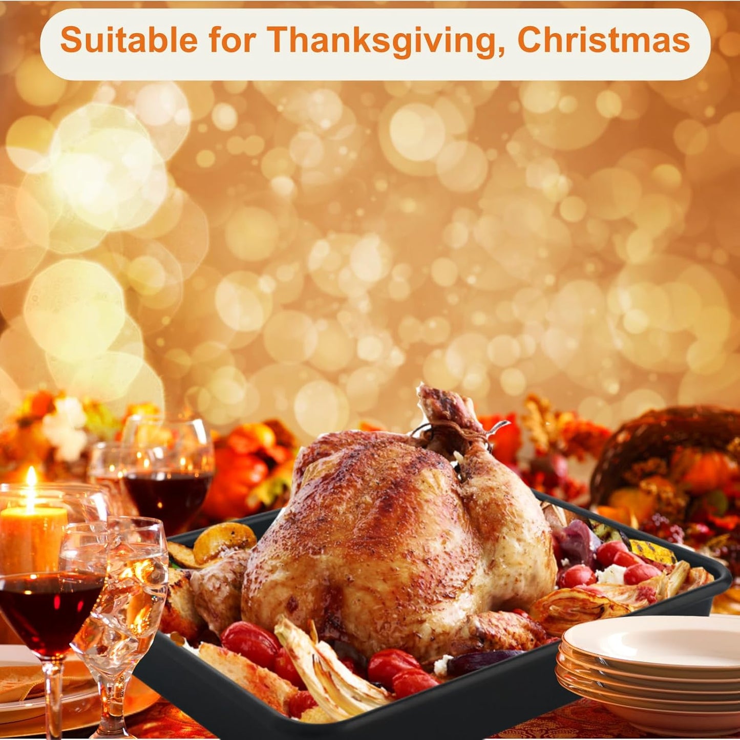 Rectangle Cake Pan, Deep Baking Pans Set Nonstick, 9/11/13 Inch, Heavy Duty Thickness Bakeware Roasting Tray for Toaster Oven, Thanksgiving Christmas Roast Turkey Pan, 3-Pack, Black