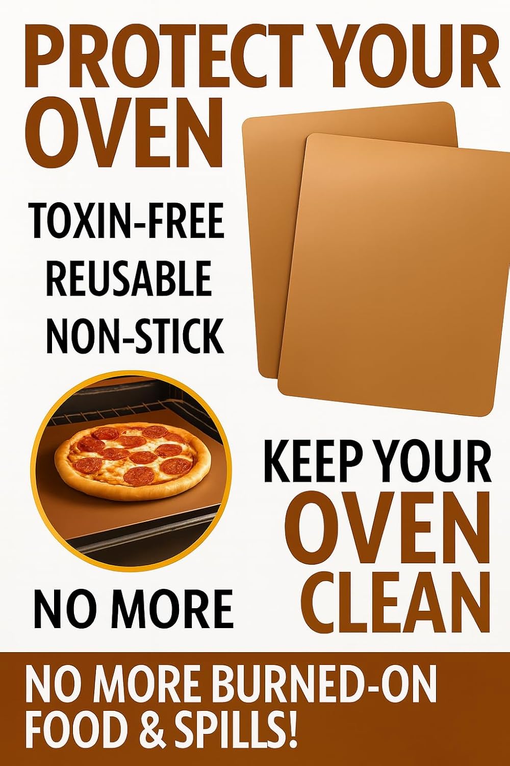 Copper Oven Liners 2-Pack | Reusable Non-Stick Oven Protectors for Electric & Gas Ovens, 13" x 15.7" Heat Resistant Mats