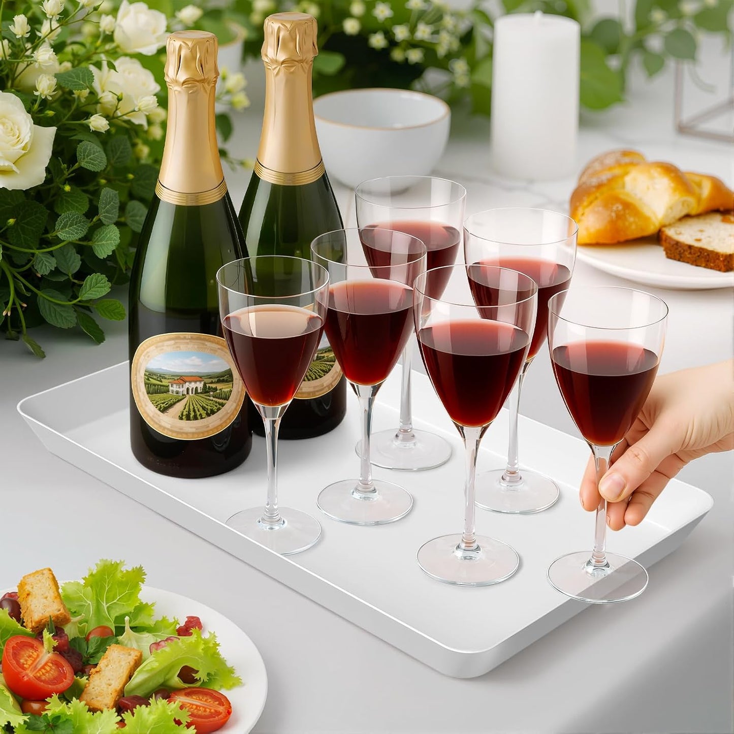 WOWBOX 2 pcs Serving Tray for Entertaining, Serving Platters for Fruit, Cookies, Dessert, Snacks, Reusable Plastic Trays for Serving Food and Pantry Organization in Kitchen & for Parties