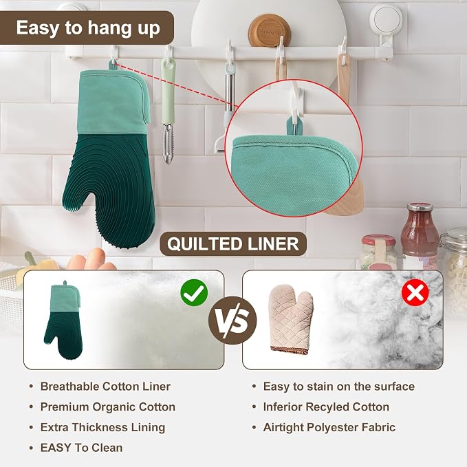 Silicone Oven Mitts-13.6 in Extended Oven Mitts Heat Resistant 500F, Oven Gloves - Image 6