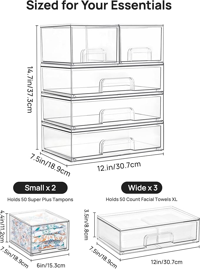 Vtopmart Clear Stackable Storage Drawers Set of 5, Plastic Organizer Bins - Image 2