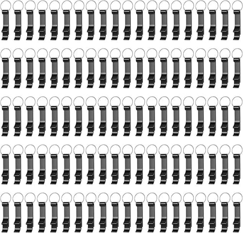 100 Pack Black Metal Bottle Opener Keychains, Tiny Beverage Opener Party Favor by Yugada