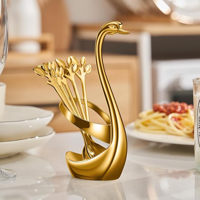 AnSaw Gold Small Coffee Spoon Holder Set, Swan Base - Image 5