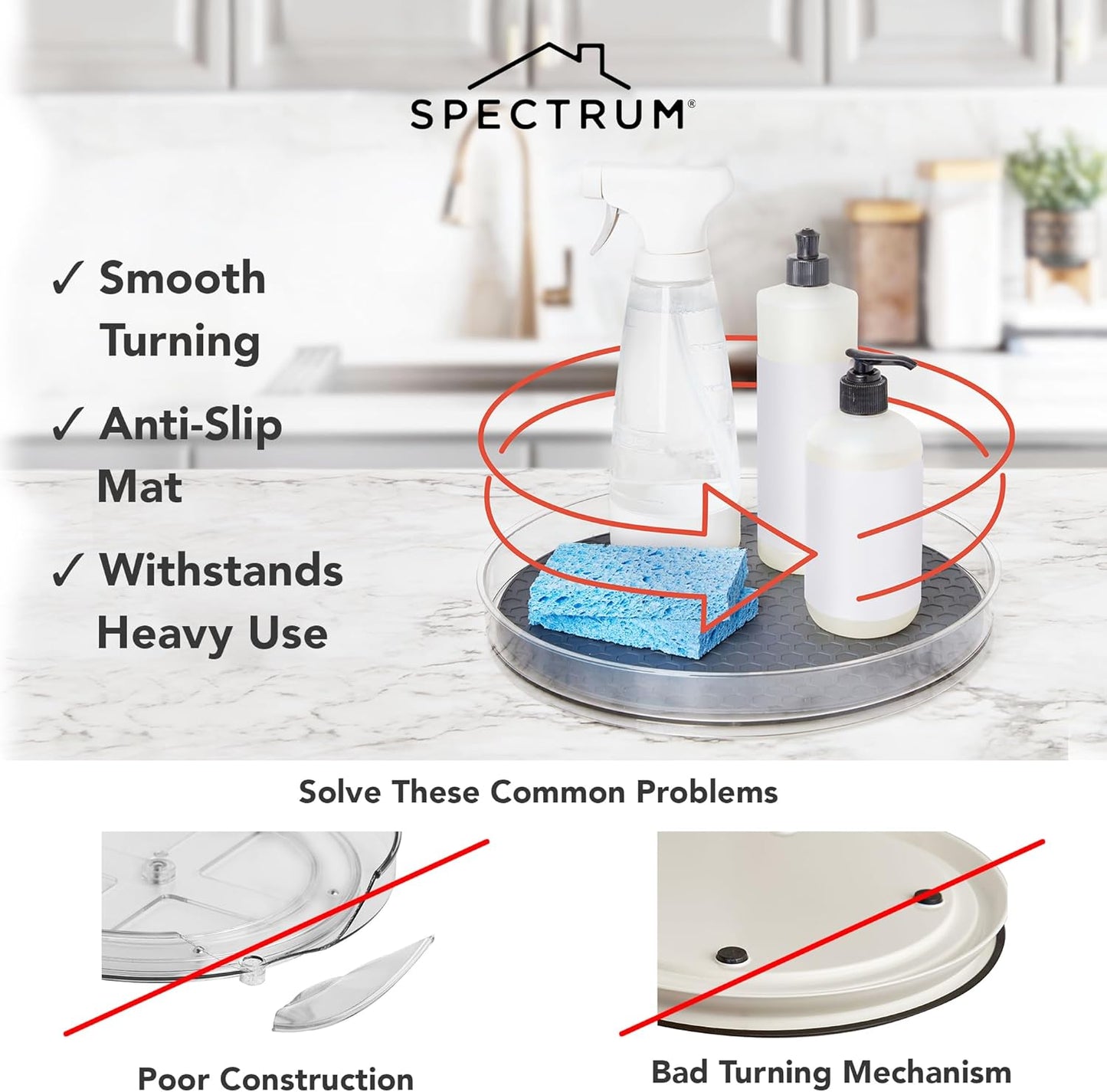 Spectrum Lazy Susan Organizer, Hexa Large 11" - Lazy Susan Turntable for Cabinet, Refrigerator, Pantry, Table, & Shelf - Rotating & Spinning Pantry Organization - Spice Rack Storage for Fridge
