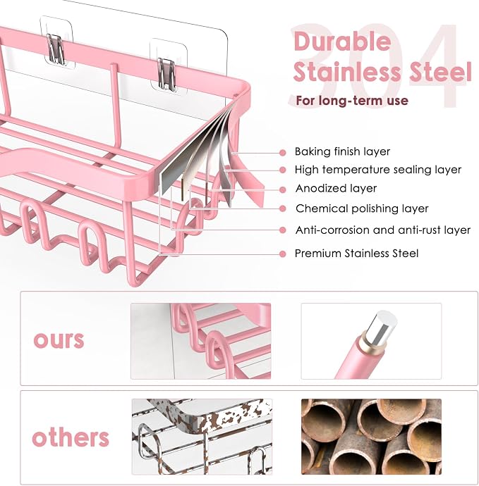 NESOMI Shower Caddy Adhesive Shower Organizer 7-Pack, Rustproof Stainless Steel - Image 3
