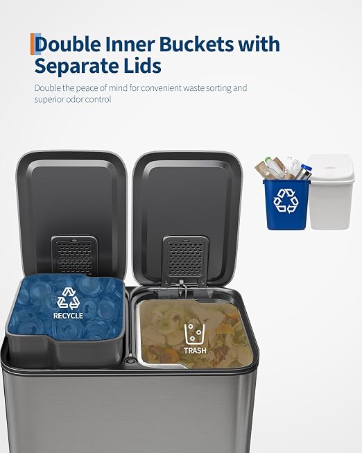 GarveeHome 2 x 8 gal Stainless Steel Double Trash Can - Image 4