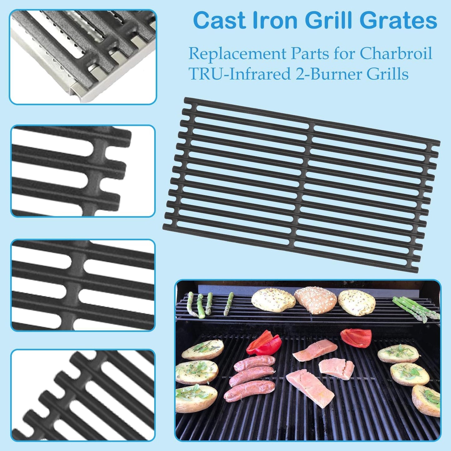 Cast Iron Grill Grates and Emitter Plates for Charbroil TRU-Infrared 463644220 463632320 463642316 463675016 463644220 463245518 463675016P1 463642316 463644220 G362-2100-W1, G369-0030-W2