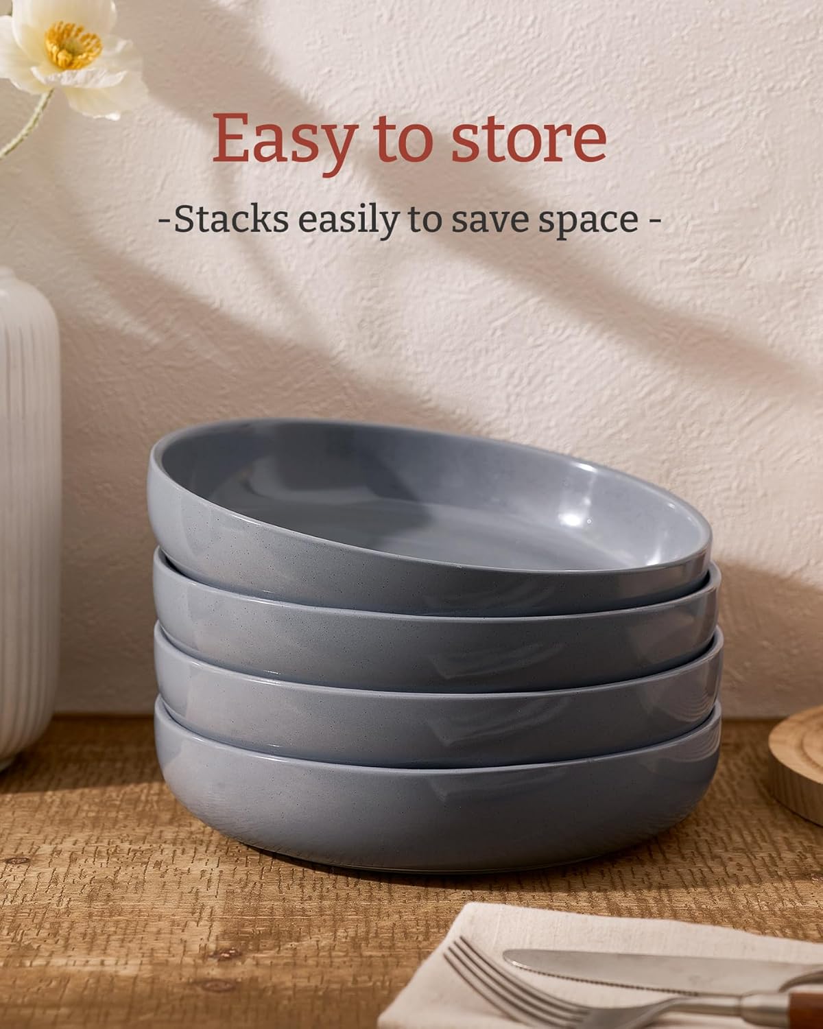 famiware Milkyway 33 oz Bowl Set, Pasta Bowls Set of 4, Salad Bowls Perfect for Your Friend for Housewarming, Thanksgiving, Christmas, Dark Gray