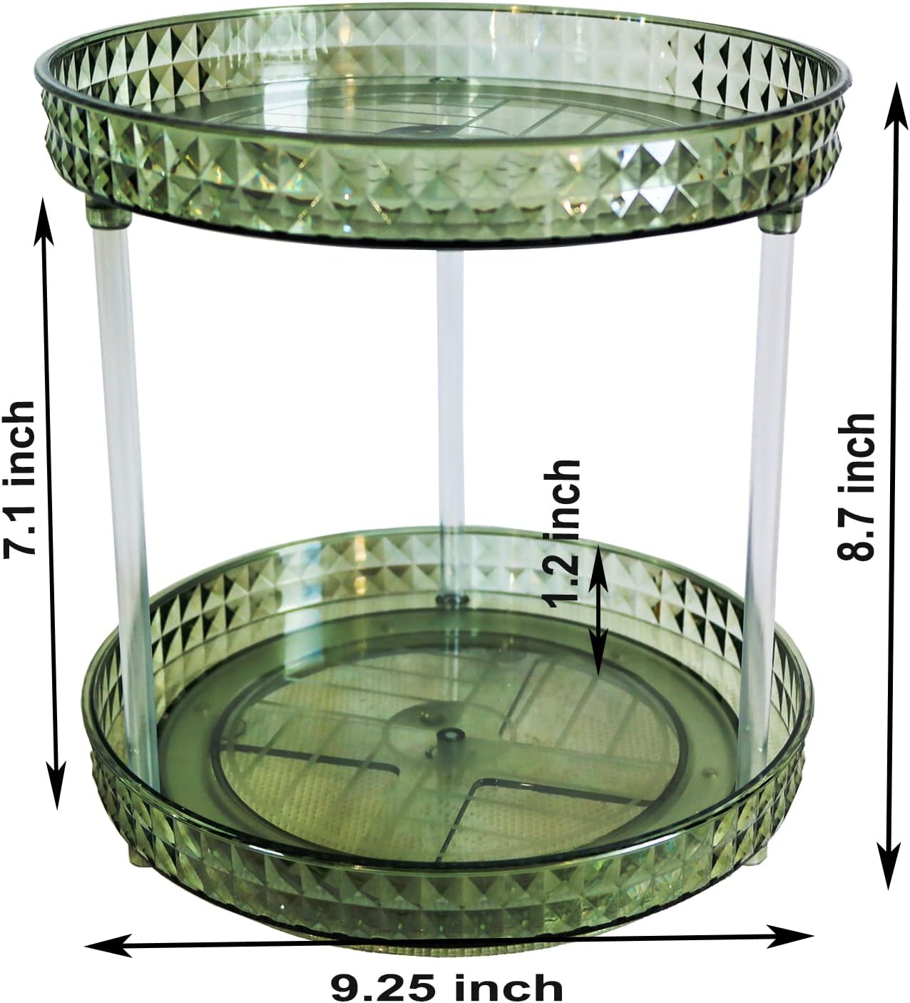 2 Tier Diamond Lazy Susan Bathroom Organizer Countertop, 9.25Inch Clear 360 Rotating Makeup Organizer for Cabinet, Kitchen, Pantry, Countertop, Bathroom, Skincare Perfume Organizer and Storage