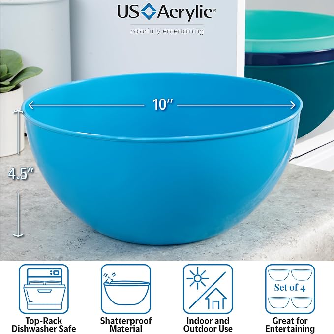 US Acrylic Vista Durable Plastic Salad and Serving 10-inch Bowls | Set of 4 in - Image 3